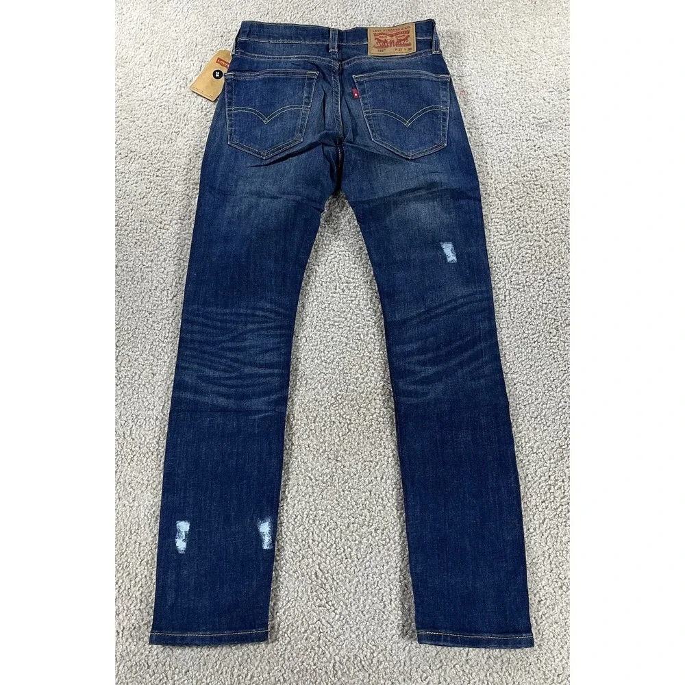 Levis 510 Skinny Men's Size 27Wx30L Dark Wash Blue Denim Jeans Distressed NWT